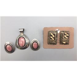 Rhodochrosite Set and Pottery Earrings