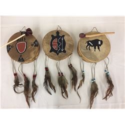 Group of 3 Painted Rawhide Drums