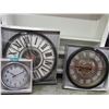 Image 3 : 3 ASSORTED WALL CLOCKS & FRAMED MIRROR