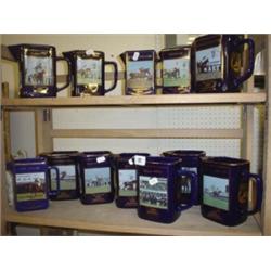 Collection of commemorative Martell pub water jugs with scenes of National Hunt winners and correspo