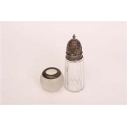 Silver: hallmarked sugar shaker (Birmingham 1905) plus silver hallmarked rimmed match striker