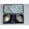 Image 1 : Birmingham 1897 silver cased set of oval repose salt cellars plus two spoons
