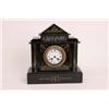 Image 1 : Victorian black marble mantle clock with columns either side of the enamel dial, 14x12"