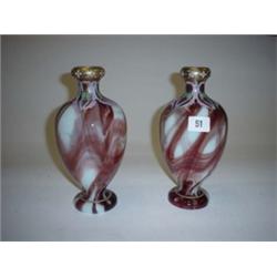 Pair of opaline glass and enamel vases 9" high