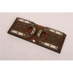 Victorian mahogany book slide with brass and bone decoration, 22" extended