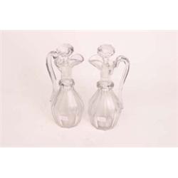 Pair of heavy cut glass claret decanters with stoppers, 13" high