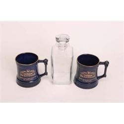 Limited edition Martell Cognac decanter 265/4000 with original box plus two Courage bicentenary tank