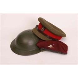 Military tin hat plus two other military hats (1 Para's, worn)