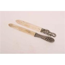 Silver hallmarked (925) handled ivory paper knife plus another similar with elephant head handle