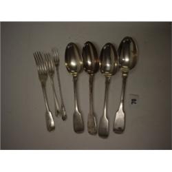 Silver hallmarked flatware, tablespoons and forks 1830/70, seven items