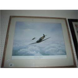 Framed coloured print after Simon Smith 'Freedom Fighters' spitfires of 92 squadron 1940