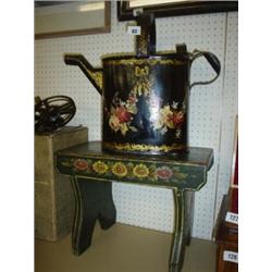 Original Victorian 'Bargee' watering can with painted flower decoration, 15" high plus original Barg