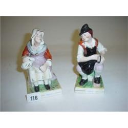 Pair Staffordshire style figures 'The Shoemaker And His Wife' 7" high