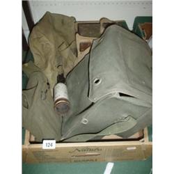 Box military items and equipment to include gas mask, boxes etc.