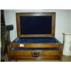 Image 1 : Large oak case velvet lined jewellery box, with lid and two drawers 19x13x8"