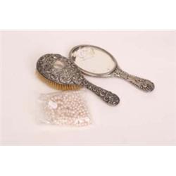 Silver hallmarked hair brush Birmingham 1905 plus silver hallmarked mirror Chester 1878 (damaged) pl