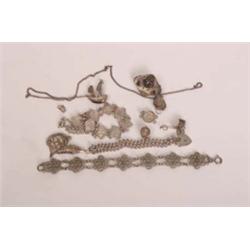 Silver: collection of various silver hallmarked items, bracelet and charms plus continental silver i
