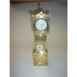 Large grandfather pocket watch in working order, set into a brass model of long cased clock, 14" hig
