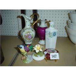 Small collection of decorative china items, Limoge x 3, Wedgwood vase, Coalport plus other