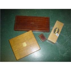 Three oak and mahogany boxes plus wooden trinket box