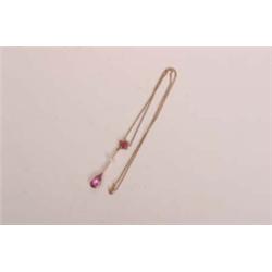 15ct gold pink topaz /pearl pendant