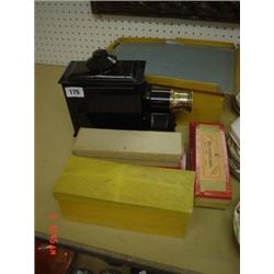 'Laterna Magica' Edwardian magic lantern in black enamel and lacquered brass fittings, converted to 