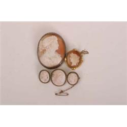 Cameos: Three Victorian cameo brooches, two shell backed, one set in white metal the other in yellow