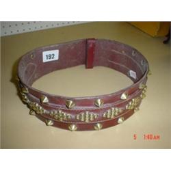 Large old leather dog collar with decorative brass stud work
