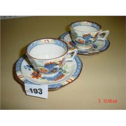 Pair small Masons Gardinere pattern cups and saucers