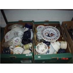 Two boxes mixed china, brass and glass items, Shelley, Chintz and Arthur Wood