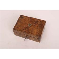 Small Victorian burr walnut box with key 4x6"