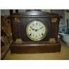 Image 1 : Clock: American oak cased mantle clock with brass movement in working order, 8 day  with small ormol