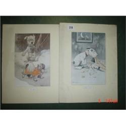 Two mounted prints of the cartoon character Bonzo