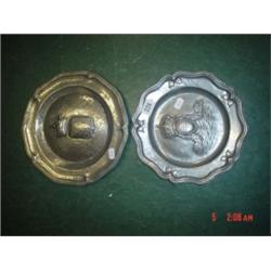 Pewter: two 19th century armorial crested pewter salvers with two impressed marks (Royal crown and T