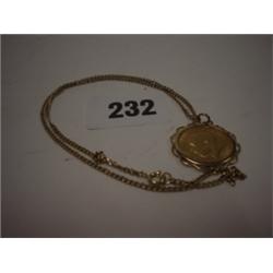 Gold sovereign dated 1911 in gold mount with gold chain