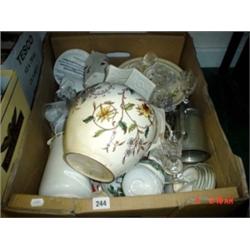 Box of miscellaneous china and glass, jugs, cake stands etc