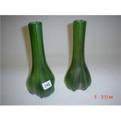 Pair of Vaseline onion vases, 10" high (one with rim chip)