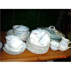 Pretty blue and white bone china part tea set plus similar tureen and two meat plates