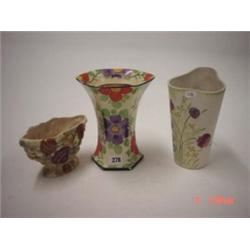 E. Radford hand painted shaped vase plus Arthur Wood hand painted vase and Sylvac shell posy