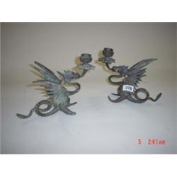 Pair 19th century bronze candlesticks in form of griffins (slight damage)