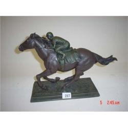 Contemporary resin horse and jockey 10" high