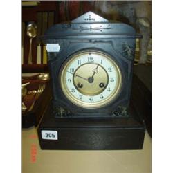 Victorian black marble cased striking mantle clock with pendulum