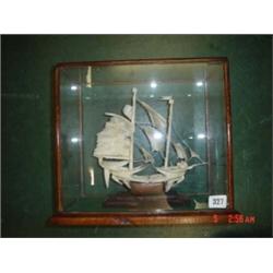 Cased model of sailing ship made from fish bones 'San Felipe'