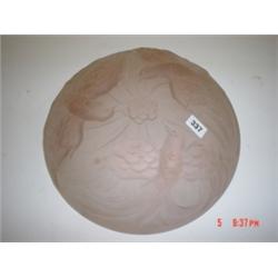 Lalique style glass ceiling shade with embossed 'Humming Birds' damage to rim, 14" diameter