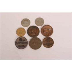 Collection of eight bronze and white metal commemorative railway medals including 'The Penydarren Lo