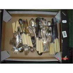 Box of mixed cutlery to include bone handled knives
