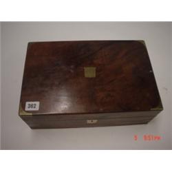 Walnut brass bound writing slope with inkwell and key