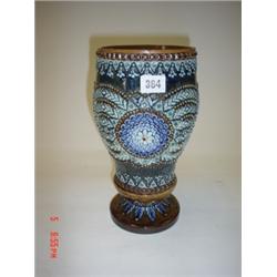 Doulton Lambeth vase initialled E.P 12" high, damage and hairline