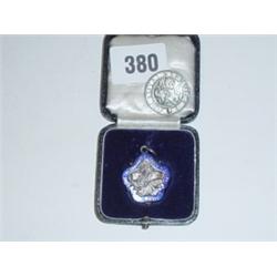 Silver hallmarked music medal in blue enamel dated 1939 plus Royal Service badge