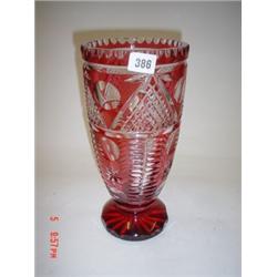 Large cranberry cut glass vase 13" high